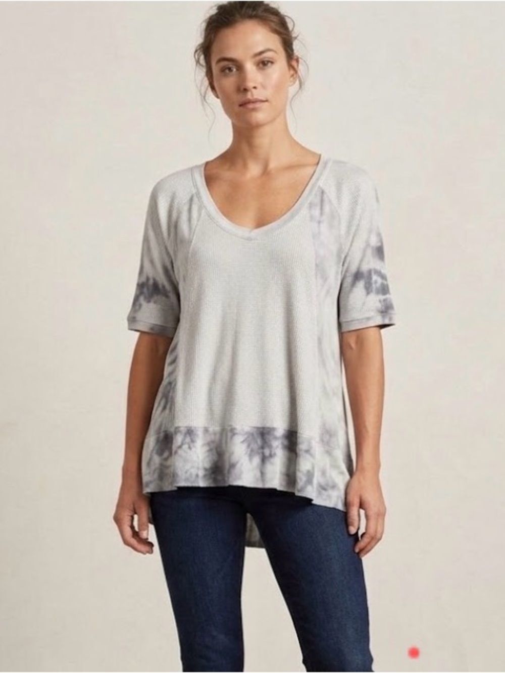 POL Womens Shirt Tunic Top Size Small Grey Waffle Tie Dye Oversized Fall Layer